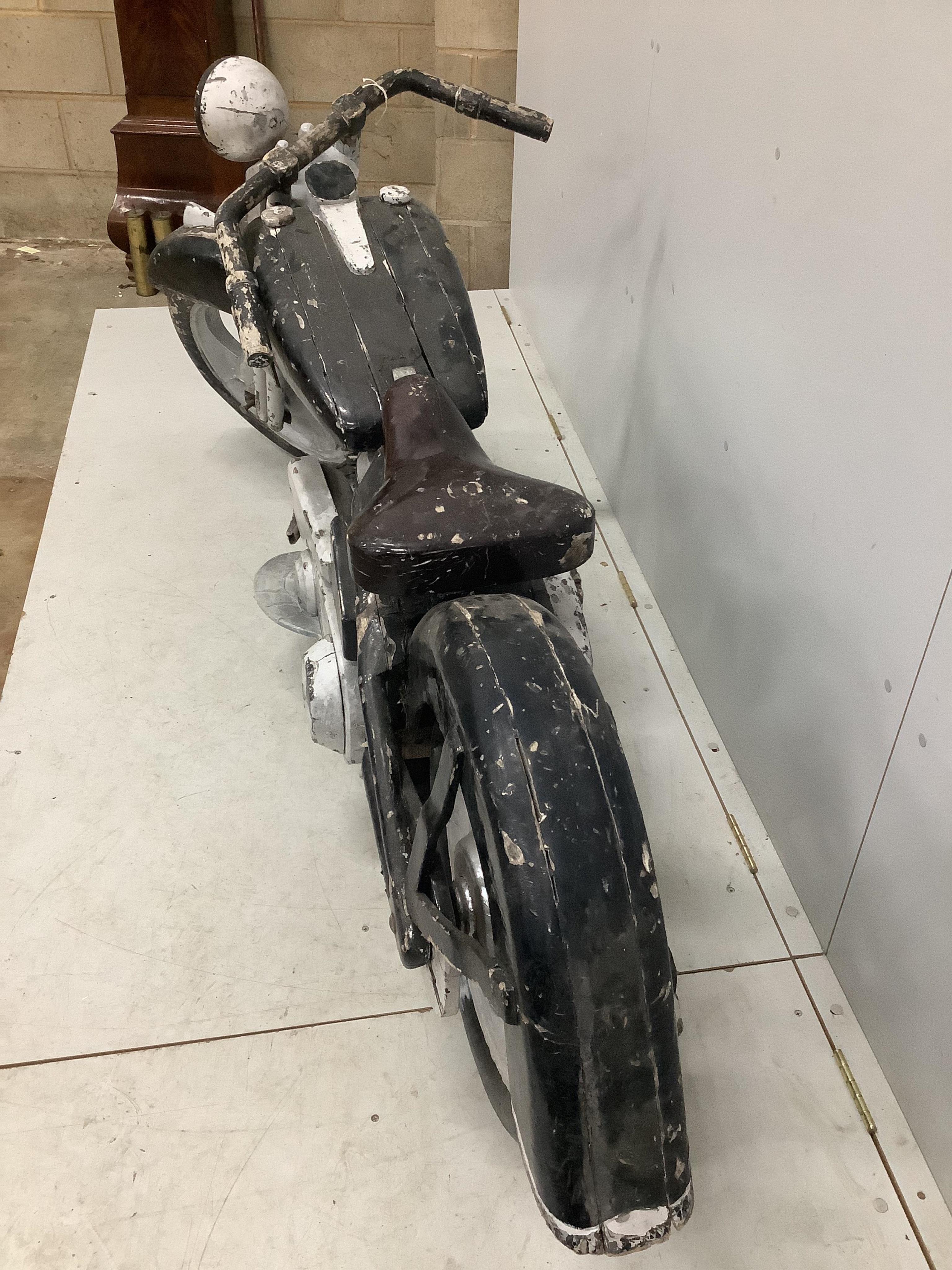 A wooden Harley Davidson, possibly an advertising piece, length 220cm. Condition - poor